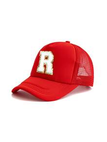 1pc Kids' Red 26 Letter Truck Driver Cap, Fashionable Personalized Casual Lightweight Breathable Sun-Shading Baseball Cap, Suitable For 3-8 Years Old Boys And Girls Daily Outdoor Hiking Fishing Leisure School Wear, Great For Birthday Holiday Gifts - Red - View 10