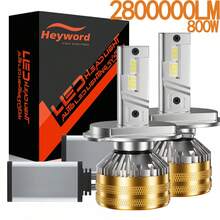 Heyword 2pcs Upgraded 9005/HB3 9006/HB4 H7 H11 H4 H1 LED Headlight Bulbs, High/Low Beam, CANBUS, 2,800,000 Lumens, 500% Brightness Increase, 6000K, Plug And Play With Fan - H4 - View 1