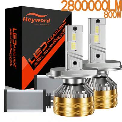 Heyword 2个升级版9005/HB3 9006/HB4 H7 H11 H4 H1 LED大灯灯泡，远近光通用，CANBUS兼容，280万流明，亮度提升500%，6000K色温，即插即用，带风扇
