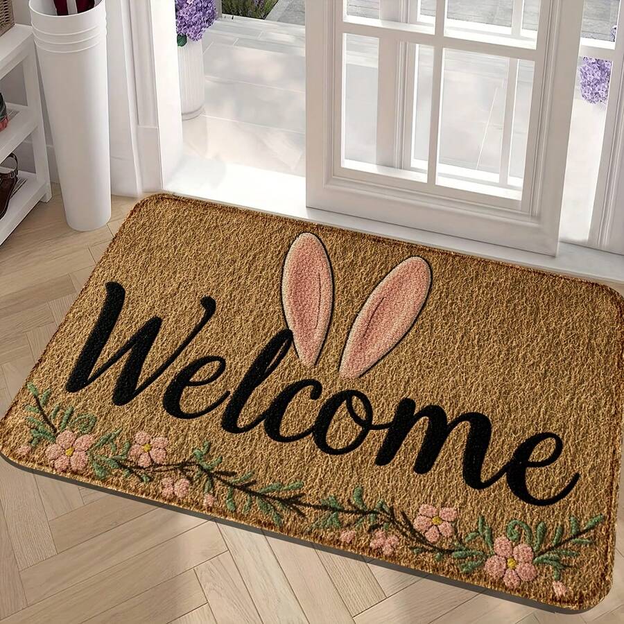 1pc Easter Bunny Ear Welcome Mat, Lightweight Rectangular Carpet, Suitable For Indoor/Outdoor Decoration, Stain-Resistant Entrance Rug For Home, Farmhouse, Bar, Creative Art Design - Doormat, Small Rug, Welcome Mat, Area Rug, Garden Rug, Washable Carpet - contracted design - View 1