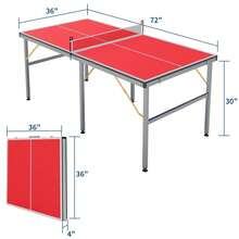 Mesa de Ping Pong Portátil Profesional 6X3 ft, Tenis de Mesa Interior y Exterior con Red de Juego | Incluye 2 Paletas de Tenis de Mesa y 3 Pelotas, Montaje Rápido, para Adultos y Adolescentes - Rojo - Ver 2