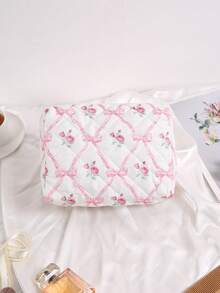 客製化刺繡化妝包，可客製姓名，粉色花卉格紋絎縫化妝包，伴娘新娘化妝收納袋，適用婚禮與新娘派對，大容量旅行化妝包，送禮首選 - 彩色 - 查看 8