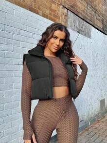 Abrigo corto acolchado Chaqueta corta holgada de algodón negra para mujer, cálida y cómoda, adecuada para uso diario en invierno. - Negro - Ver 4