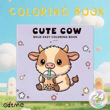 GDTME 可爱动物系列：1本成人涂色书，可撕页设计，24页厚纸，附赠5张随机贴纸。内页包含更多可爱的线条画，描绘了小牛们的日常活动，例如戴围巾、玩球和躲在花丛中。 - 填色本 - 查看 12
