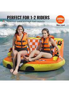 Towable Tube For Boating, 1-2 Riders Inflatable Towable Tubes With Deck Seats And Backrest, 340 Lbs Water Sport Tube For Boat To Pull, Full Nylon Cover, EVA Grab Handles And Speed Safety Valve - Orange - View 6