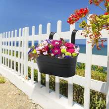 ID IDAODAN 6 Pack Hanging Flower Pots, Metal Iron Hanging Planter Plant Pot Holders For Railing Fence Balcony, Black Hanging Bucket Pots Outdoor Porch Decors With Detachable Hooks And Drain Holes - A - 查看 2