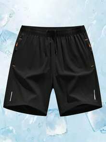 Quần short thể thao nam nhanh khô, quần chạy bộ cạp chun có túi khóa kéo và sọc phản quang, quần short tập luyện mùa hè thường ngày. - màu đen - Xem 2