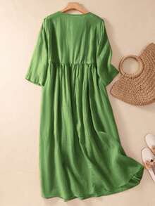 Đầm thêu cổ điển, đầm midi thêu tay 3/4 cổ tròn kiểu Hobo, đầm chữ A thêu thanh lịch dành cho nữ, đầm hè đơn giản phong cách vintage cho nữ, đầm mùa xuân thêu họa tiết Bohemian cho kỳ nghỉ. - màu xanh lá - Xem 6