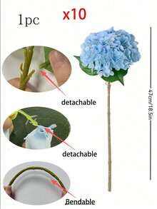 1/3/6/10pcs 18.5 Inch Blue Embroidered Artificial Flowers With Stems, Silk Satin Pom Pom Desk Decor Flowers, Suitable For Office, Party, Wedding, Faux Plants, Spring/Summer Decor, Garden, Room, Mother's Day, Father's Day Gifts - Blue - View 9