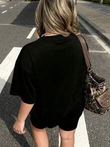 女士黑色印花两件套家居服 - 黑色 - 查看 2