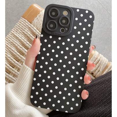 Retro Black & White Polka Dot Phone Case, Full-Body Shockproof, Minimalist Black & White Polka Dot Phone Case Compatible With IPhone 16, 15, 14, 13, 12, 11 Pro Max, 17, 17 Pro, 17 Pro Max, Anti-Slip Protective Phone Case