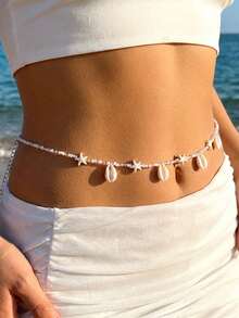 1pc Bohemian Summer Beach Shell Waist Chain, Turquoise Starfish Beaded Body Chain, Suitable For Beach Vacation, Party, Daily Wear, Gift - Multicolor - View 2
