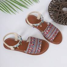 Giày sandal đế bằng kiểu La Mã Bohemian đính đá lấp lánh, thích hợp phối cùng chân váy, phù hợp cho mùa hè. - Đỏ - Xem 7