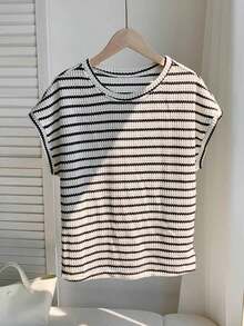 2026 SUMMER TopComfortcana Women's Casual Coffee Brown Round Neck Short Sleeve T-Shirt, SummerLoose And Comfortableshirt - 卡其色 - 查看 3