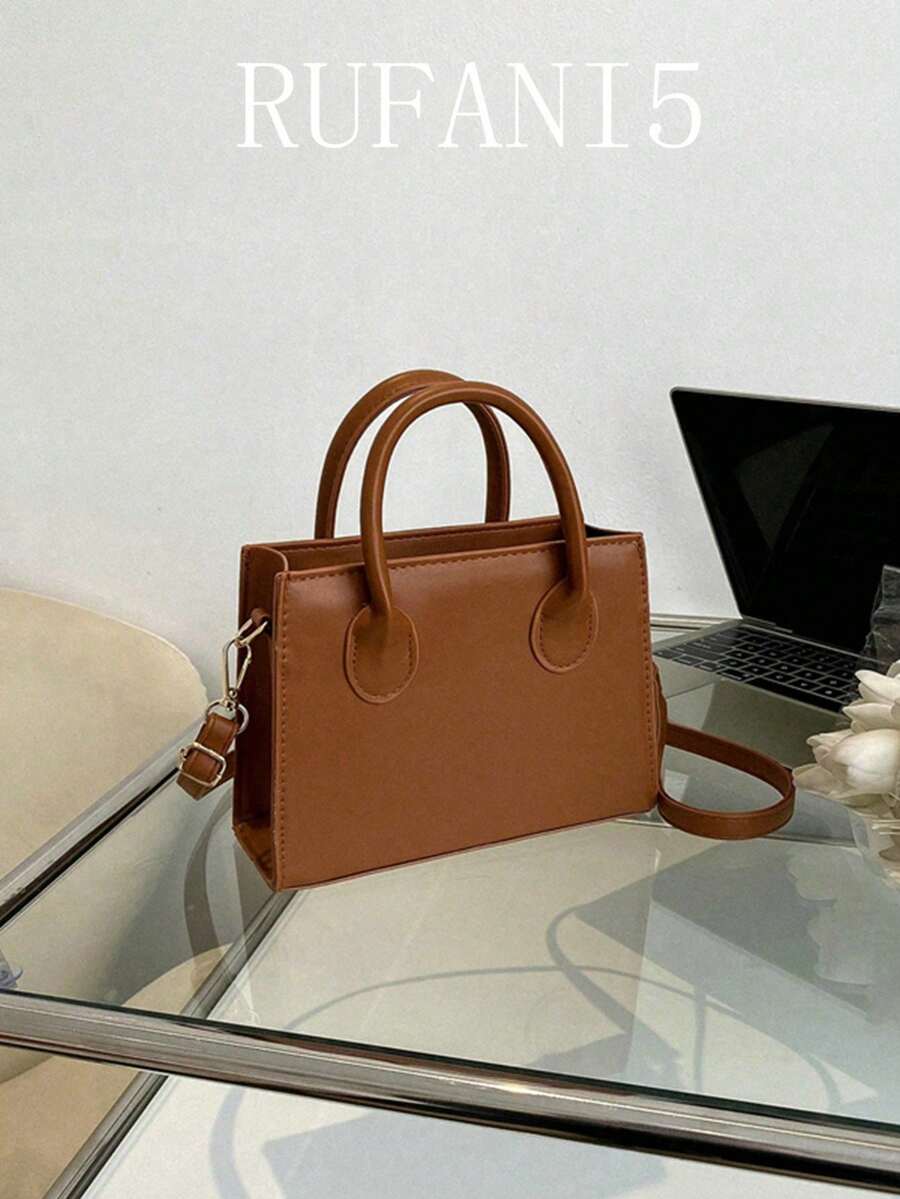 防水、輕巧、商務休閒簡約雙提手方形包適合青少年女大學生、菜鳥和白領，非常適合辦公室、大學、工作、商務、通勤 - 棕色 - 查看 1