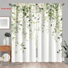 Bộ 2 rèm cửa in kỹ thuật số họa tiết lá mùa xuân Bắc Âu, nền trắng, cản sáng, thích hợp cho phòng ngủ, phòng khách, văn phòng, thiết kế có khe luồn thanh treo, chống phai màu, phong cách nghệ thuật. - Nhiều màu - Xem 6
