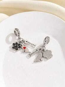 1pc Personalized & Fashionable Dog Paw, Letter & Bone Pendant Beaded DIY Bracelet, Creative DIY Jewelry Accessory - Multicolor - View 3