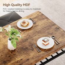 Mesa de comedor cuadrada para cuatro personas, mesa de mesa de madera con dos sillas flexibles y un banco, marco metálico pesado, mesa de comedor con espacio de almacenamiento de comedor, espacio pequeño - Color retro - Ver 4