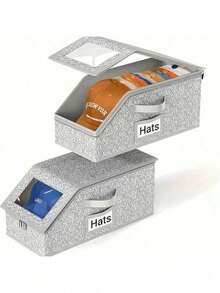 1pc Multi-Functional Baseball Cap Storage Box, Large Capacity Stackable Baseball Cap Container, Multi-Purpose Dust-Proof Storage Box For Wardrobe, Foldable Zipper Dust Cover Storage Box For Hats, Clothes, Dolls, Suitable For All Seasons - Multicolor - View 1