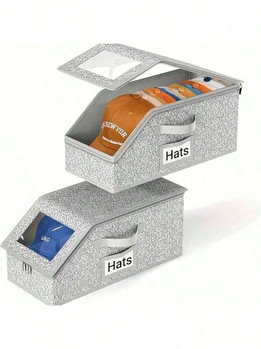 1pc Multi-Functional Baseball Cap Storage Box, Large Capacity Stackable Baseball Cap Container, Multi-Purpose Dust-Proof Storage Box For Wardrobe, Foldable Zipper Dust Cover Storage Box For Hats, Clothes, Dolls, Suitable For All Seasons - Multicolor - View 1
