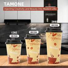 100 PACK 12OZ Disposable Cups With Lids And Stirrers, To Go Coffee Cups With Lids Leak Proof, Coffee Design Brown Paper Cups For Cold/Hot Beverage Chocolate Cocoass - 棕色 - 查看 5