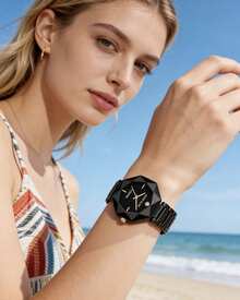 Anne Klein 女士石英表，玫瑰金不锈钢网状表带，优雅女士礼物，防水腕表 - 黑白金 - 查看 10