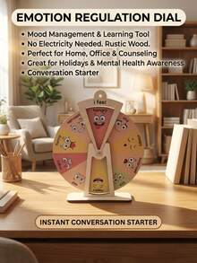 1pc Rustic Wooden Emotion Adjustment Dial - Expressive Emotion Management Tool & Desktop Display Board - No Electricity Required, Suitable For Bedroom/Home Space - Seasonal Holiday Decor (Halloween/Thanksgiving/June Festival), Mental Health Awareness Promotion, Psychologist Office Signage, Emotion Learning Tool, Conversation Starter Decor, Cork Board, Pin Board, Vision Board - Emotion Regulation Wheel - View 1