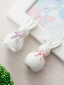 1 pieza Decoración de hogar de conejo de cerámica, adorno de conejo de Pascua, accesorio para el hogar, adecuado para mesa, entrada, estantería, decoración de mesa de té, regalo de Pascua - Adornos - Ver 4