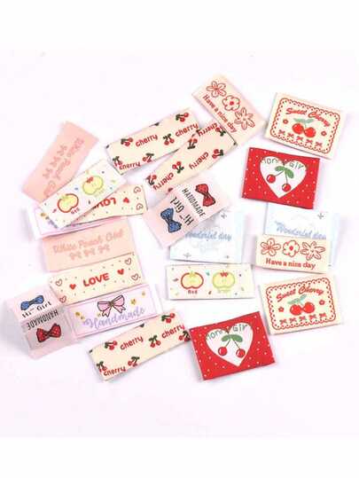 20pcs 18-53mm Mixed Color Butterfly/Cherry/Apple/Small Flower Pattern Labels For DIY Personalized Clothing, Hats, Bags, Sewing Accessories