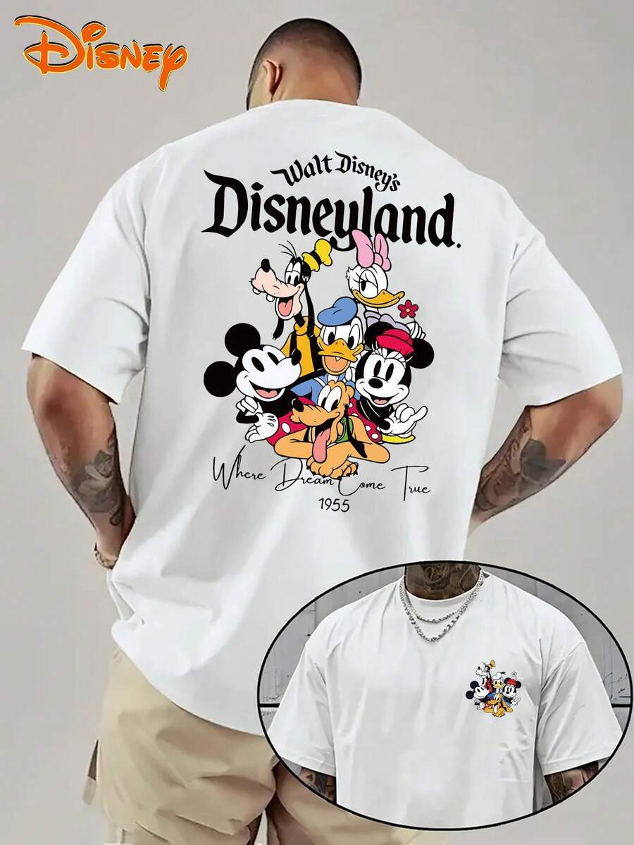Disney Authorized-Men's Cotton Short-Sleeved T-Shirt, 1 Disney Authorized Men's Disney Christmas Pattern T-Shirt-Cartoon Printed Short-Sleeved T-Shirt, Regular Summer Casual Shirt With Hot Stamping Details, Adult Size, Daily T-Shirt Playful Design Durable Fabric. - trắng - Xem 1