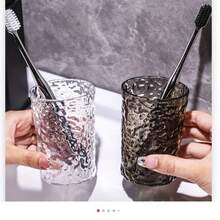 Glacier Style Mouthwash Cup With Integrated Toothbrush Holder, Ripple Textured Bathroom Tumbler With Handle Slot, Space-Saving Toothbrush Organizer Cup For Vanity - With Handles - View 9