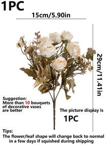 1/3/80pcs 11.41 Inch Artificial Rose Bouquet, Daisy, Eucalyptus Leaves, Suitable For Home Decor, Garden Decor, Wall Decor, Bedroom Decor, Wedding Decor, Dining Table Decor, Party Decor, Birthday Decor, Indoor & Outdoor Decor, Valentine's Day Gift, Llama Decor, Spring Decor, Valentine's Day Decor - Beige - View 3