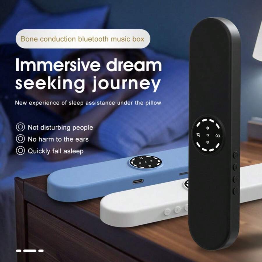 骨传导蓝牙音乐盒，带显示屏的白噪音枕头音箱，可重复使用，有助于睡眠和放松，USB供电 - 黑色骨傳導睡眠寶 - 查看 1