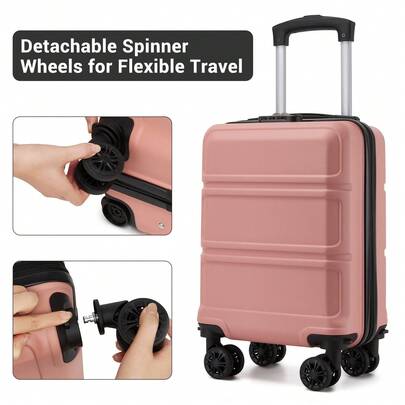 Carry On Suitcase 15 Inch 40x30x20 Underseat Cabin Luggage ABS PC Hard Shell 4 Removable 360 Spinner Wheels 3 Digit Lock Lightweight Small Travel Trolley For Christmas New Year Holiday Solo Trip Weekend City Break Business Travel Women Men Coral Pink