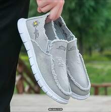 Men And Women With The Same Casual Low-Top Cloth Shoes, Chrysanthemum Embroidery Washed Cloth Loafers, Soft Non-Slip Wear-Resistant Fashion Cloth Shoes - Màu xám nâng cấp - Xem 6