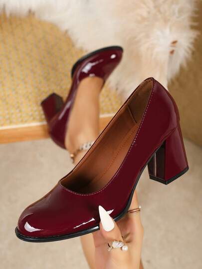 Plus Size Leopard Print Fashionable Sexy High Heels, Round Toe Color Block Party/Work Pumps, Comfortable Elegant Walking Shoes, Black, Red, Burgundy