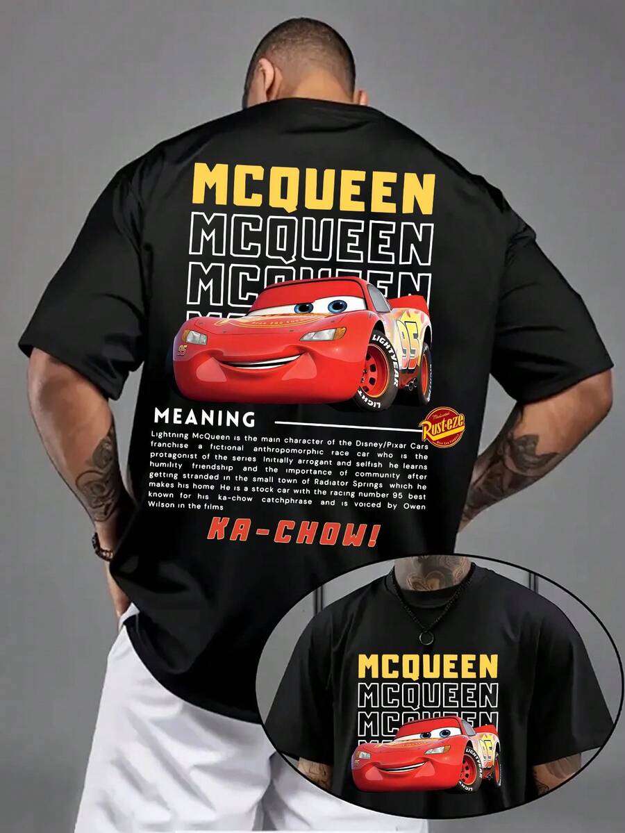 "Authorized By Disney" Lightning McQueen KA-CHOW T-Shirt | Disney Pixar Cars Oversized Graphic Tee | Lightning McQueen Means Disney Fanshirt - màu đen - Xem 1