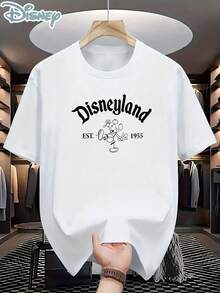 Disneyland Est. 1955 Vintage Mickey Short Sleeve T-Shirt: White Tee With Gothic "Disneyland" Lettering, Line Art Mickey Mouse And "EST. 1955" Text, Comfortable Cotton Fabric, Perfect For Disney Park Visits, Casual Wear And Retro Style Fans, Ideal Gift - trắng - Xem 2
