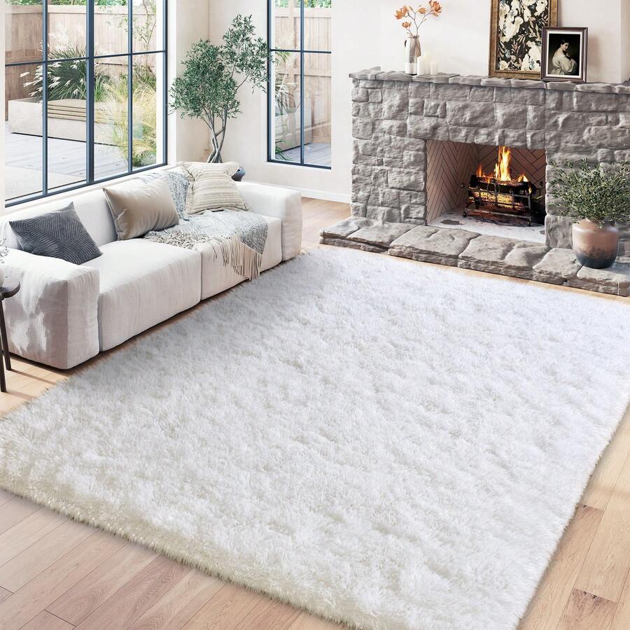 Soft Shag Rugs For Bedroom, White Fluffy Shaggy Rugs For Living Room Office, Luxury Modern Plush Carpet Girls Boys Room Dorm Indoor Home Decor, Upgrade Non-Slip - trắng - Xem 1