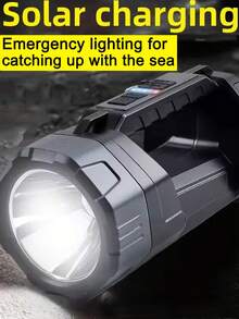 2pcs/1pc Solar & Type-C Rechargeable Handheld Flashlight, Ultra Bright Dual Light Source Searchlight With Side COB Light, 6 Lighting Modes, Waterproof, Suitable For Camping, Hiking And Emergency - black - View 4