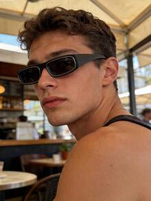 Retro Personalized Small Frame Fashion Glasses, Plastic Daily Wear Y2K Style Fashion Glasses, Black - Black - View 1