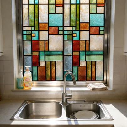 1/3 pièces Film de fenêtre givré à motif géométrique coloré, autocollant de verre dépoli réutilisable à adhérence statique pour la vie privée, convient pour la cuisine, la salle de bain, le bureau et la décoration intérieure de la maison.