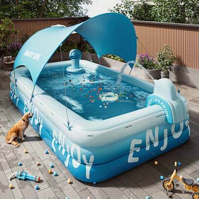 1pc 3-Layer Large Inflatable Swimming Pool, Thick Oversized Indoor Outdoor Inflatable Pool, Family Water Party Pool For Summer Cooling, Foldable Pool Suitable For Backyard Or Garden, Ideal For Camping - Available In Multiple Sizes For 1-6 People, Ocean Blue, Perfect For Gatherings, Music Events And Outdoor Fun, Summer Gift