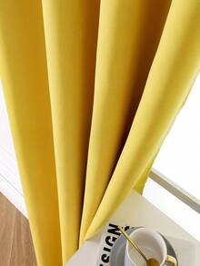 1pc Solid Color Polyester Curtain Panel, Blackout Curtain For Living Room, Bedroom, Darkens Room, Yellow - Yellow - View 7
