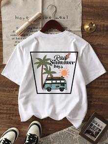 1件婴儿/幼儿男童休闲印花圆领短袖T恤，夏季童装 - 一件引人注目的T恤，为每个孩子带来欢乐和幸福！ - 白色 - 查看 2