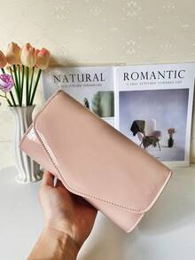 2025 New Fashion Silver Metal Evening Bag, Women's PU Leather Shiny Mirror Flap Clutch, Elegant Party Shoulder Bag With Chain Wallet - Baby Pink - View 3