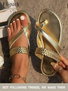 Flipark Flash ! Women's Brown Sports Sandals | Contrast Strap Faux Leather Slides, Anti-Slip & Breathable, Limited Stock - Gold - View 1