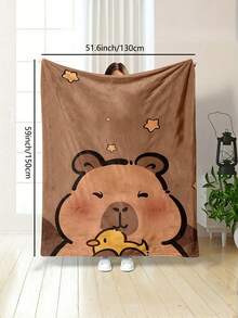 Soft Flannel Cartoon Capybara With Duck Print Throw Blanket - Digital Print Reversible Polyester Flannel, All-Season Cozy Blanket For Home Office Nap, Contemporary Style – Gift For Family And Friends - Multicolor - View 15