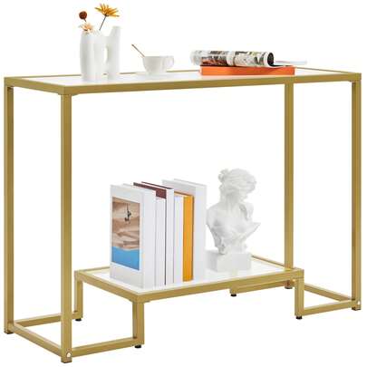 Entryway Table 41.8 2-Tier Entry Way Console Entrance Table Narrow Sofa Table With Shelves Ideal For Hallway Entryway Living Room Foyer Corridor And Office Gold And White