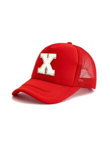 1pc Kids' Red 26 Letter Truck Driver Cap, Fashionable Personalized Casual Lightweight Breathable Sun-Shading Baseball Cap, Suitable For 3-8 Years Old Boys And Girls Daily Outdoor Hiking Fishing Leisure School Wear, Great For Birthday Holiday Gifts - Red - View 34